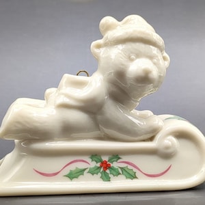 Lenox Sledding Teddy Bear Ornament 1996 – Annual Holiday Collection, Porcelain with Gold Accents, Original Box