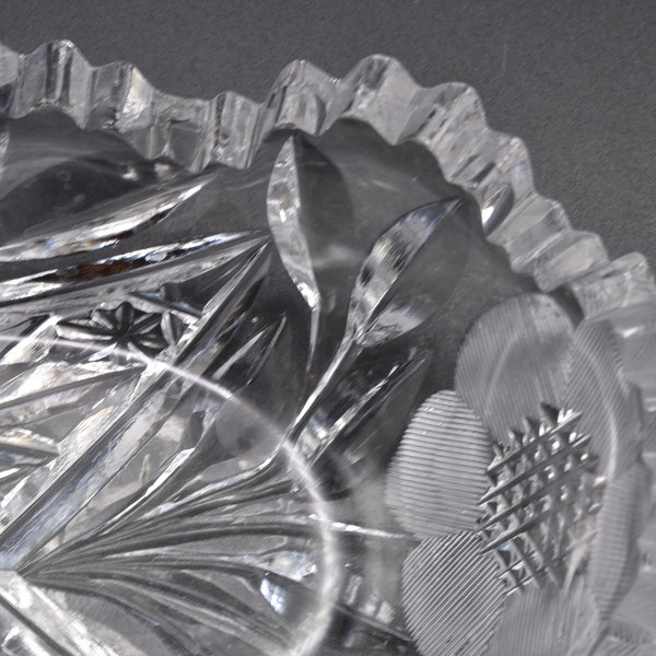 Small Antique Crystal Bowls with Daisies and Geometric Panels