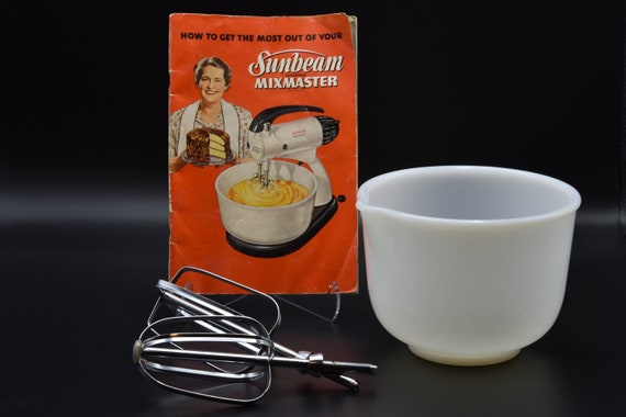 Accessories for a Sunbeam Mixmaster Model 10, 1950's: Milk Glass