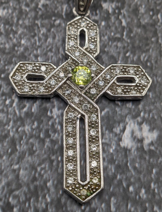 Large Sterling SIlver Cross and Chain with Peridot