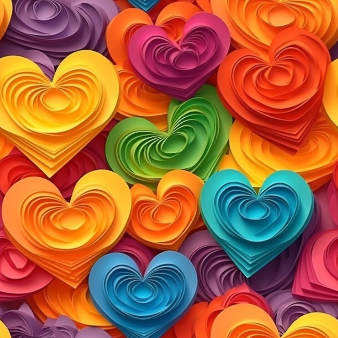Hearts, Colorful, Seamless Pattern, Digital Print, Instant Download ...