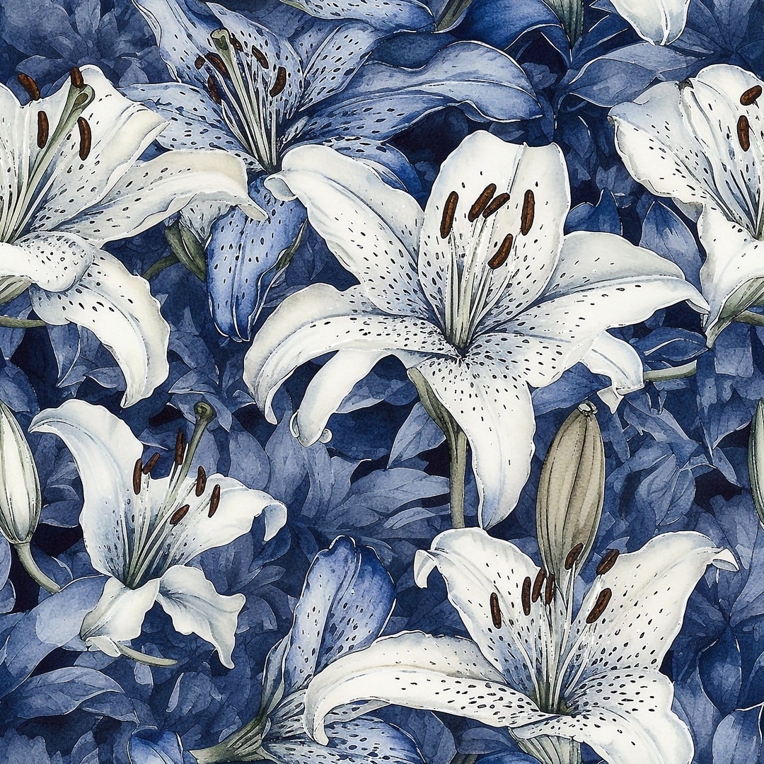 Blumen Lilien blau weiß nahtloses Muster Digitaldruck Etsy.de