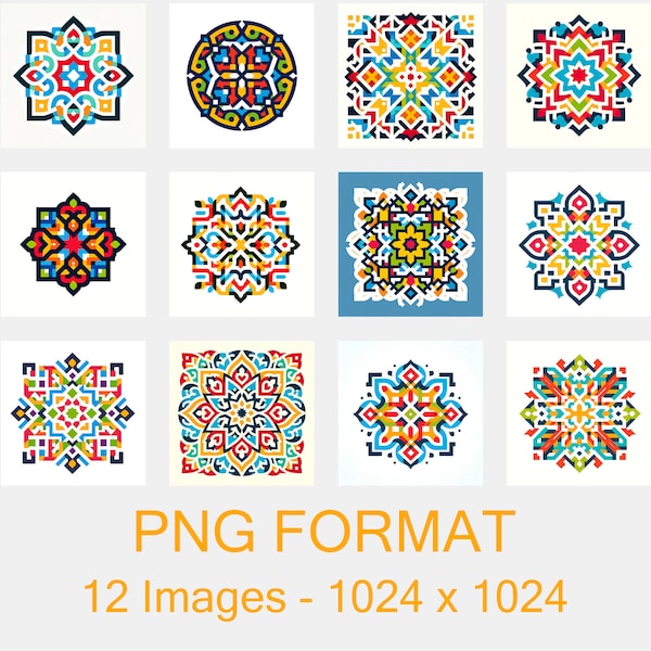 12 Pack Arabic Patterns | Zelig | Tile | Colorful - PNG Format