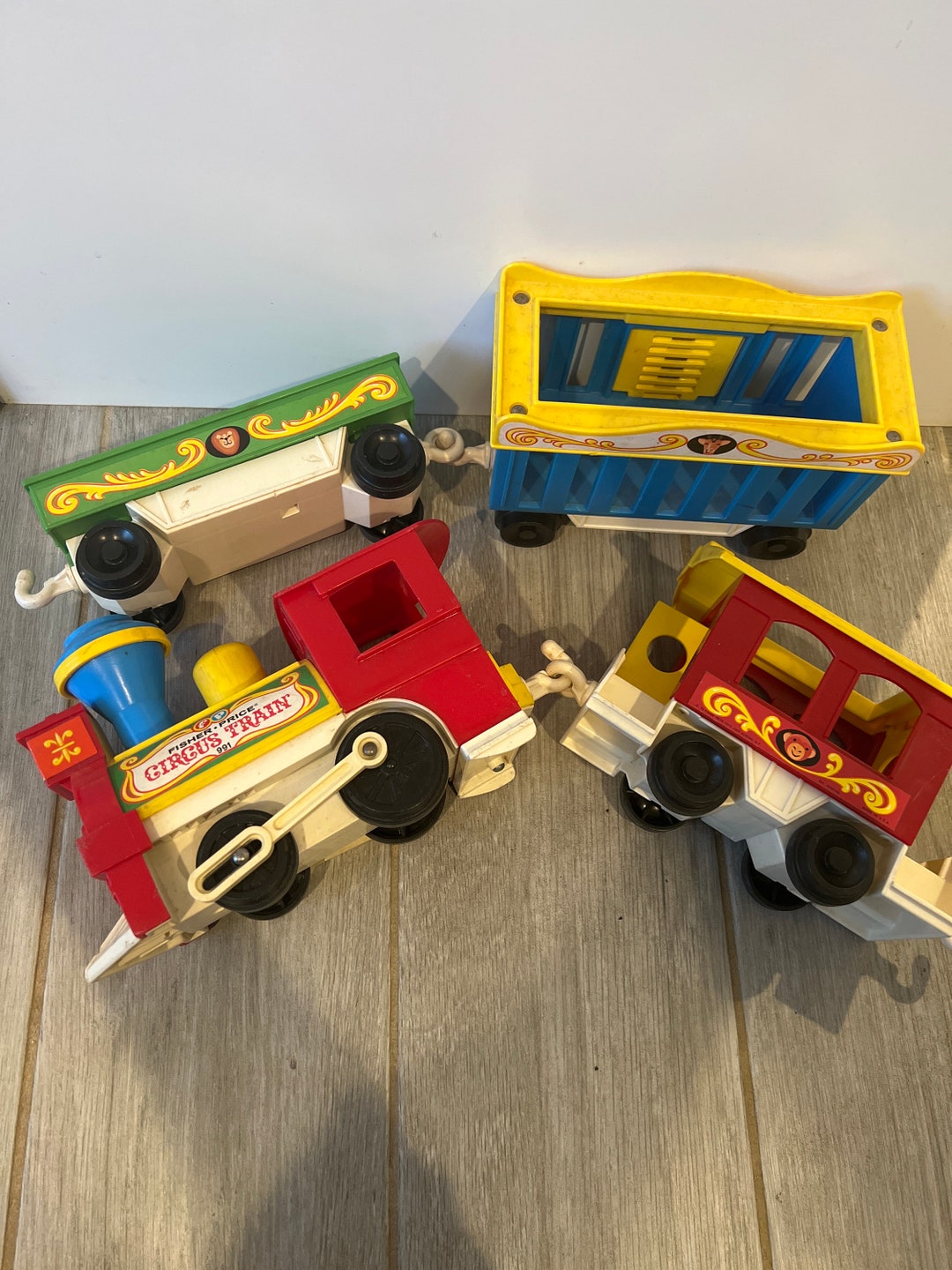 Train Fisher Price Circus Train Avec 4 Sujets - Années 70/80, Jouet Vintage Occasion