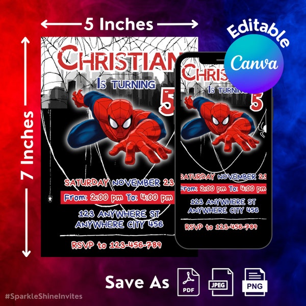 Spiderman Birthday Invitation, Spiderman Birthday Invitation Template, Editable Spiderman Invitation, Spiderman Birthday Invitation Editable