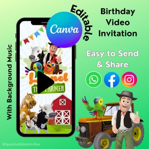 Convite de vídeo de aniversário da fazenda de Zenon, modelo de convite de vídeo de aniversário da fazenda de Zenon, aniversário de vídeo da fazenda de Zenon