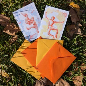 Lot 5 cartes illustrées avec enveloppes assorties. Danse swing.