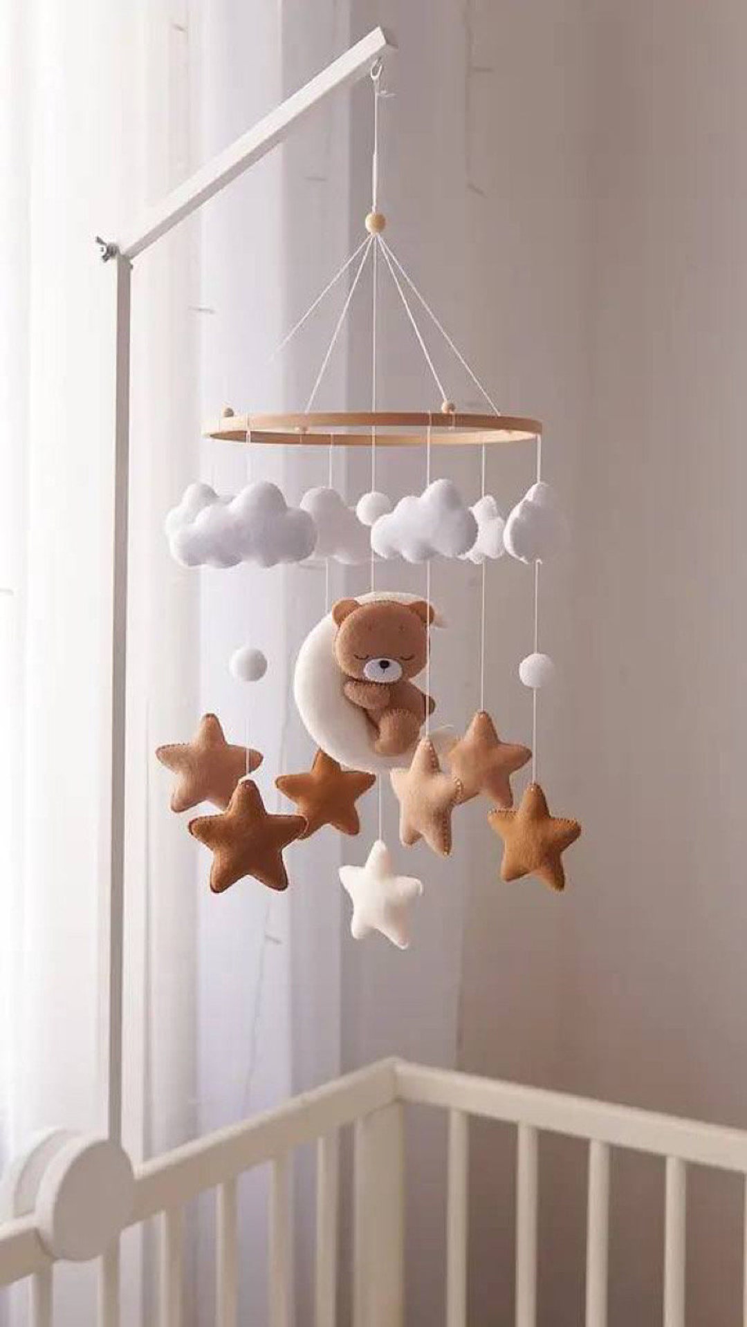 Felt Baby Crib Teddy Bear Mobile Nursery Hanging Toy Handmade Etsy UK