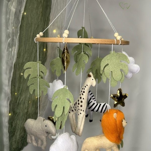 Felt Baby Mobile for Crib Safari Mobile Nursery Hanging Toy Handmade Baby Shower Gift