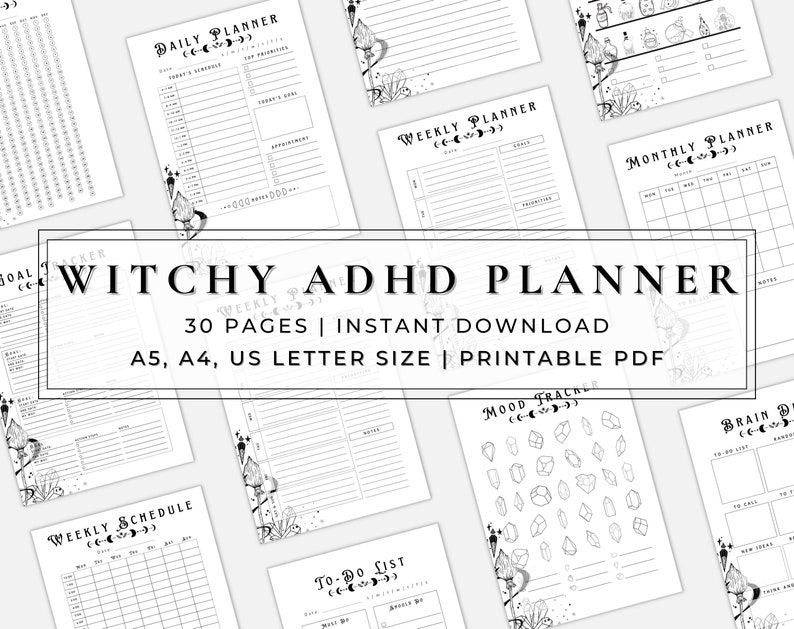 Witchy Planner Printable, Adhd Planner for Adults, Gothic Journal Pages ...