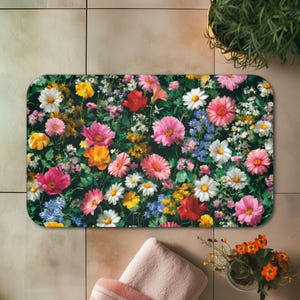Colorful Floral Bath Mat with Anti-Slip and Memory Foam