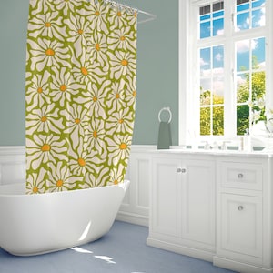Groovy Daisy Shower Curtain, Mid Century Modern Retro Design, Bathroom Home Decor for Bath Tub, Colorful, Boho Abstract Mid Mod, Aesthetic
