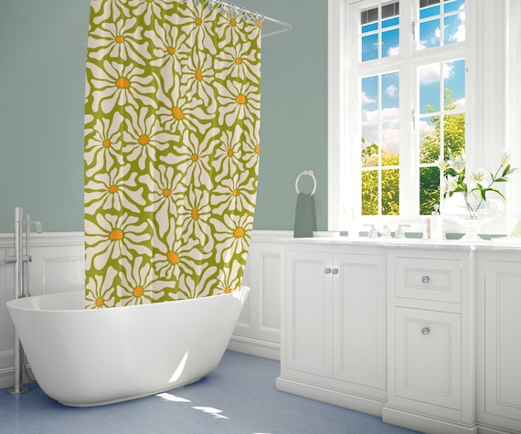 Groovy Daisy Shower Curtain, Mid Century Modern Retro Design, Bathroom Home Decor for Bath Tub, Colorful, Boho Abstract Mid Mod, Aesthetic