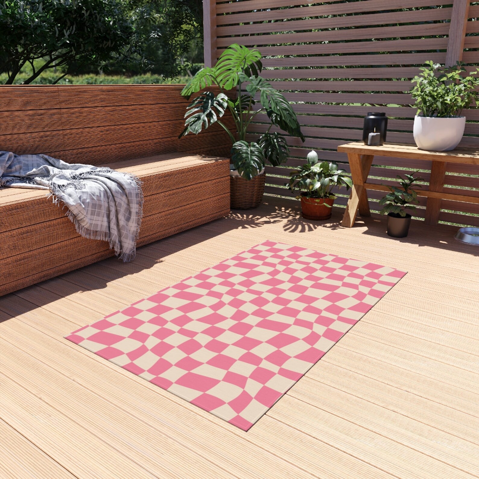 Pink Checkered Area Rug, Indoor Outdoor Carpet, Groovy Retro 60s 70s ...
