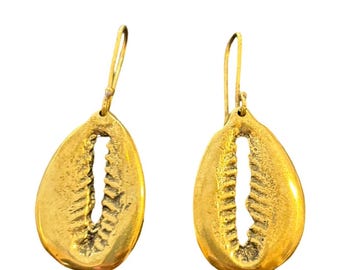 Brass Cowrie Shell Earrings