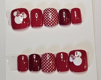 Red Polka Dot Mouse Press-On Nails | Extra Short Squoval | Available in L