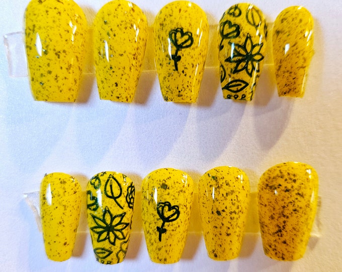 Yellow Spring Flower Press On Nails Set