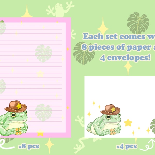 Reptile Stationery A5 Letter Set - Polite Cowboy Frog - Cute Kawaii Dumpy Frog Lizard Exotic Pet Themed Gift for Snail Mail and Pen Pal