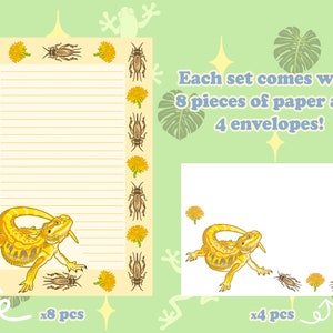 Juego de cartas A5 de papelería de reptiles - Dragón barbudo - Lindo lagarto kawaii, mascota exótica, regalo para correo postal y amigos por correspondencia