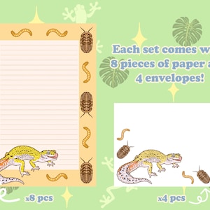 Juego de cartas A5 de papelería de reptiles - Gecko leopardo - Lindo lagarto kawaii, mascota exótica, regalo para correo postal y amigos por correspondencia