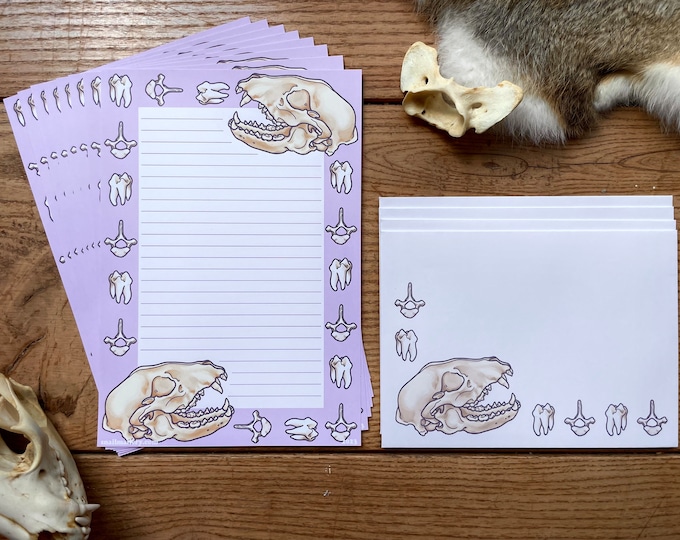 Oddities Stationery Set: Raccoon Skull, Spooky Goth Paper (A5)