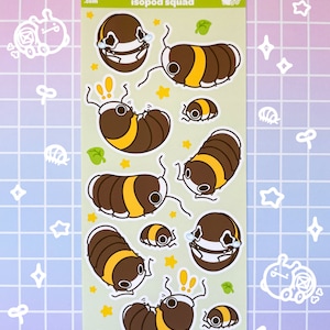 Cute Cappuccino Isopod Bug Forest Stickers Sticker Sheet, Isopod Roly Poly Pill Bug Stickers Sheet, Stickers for Journal Notebook Planner