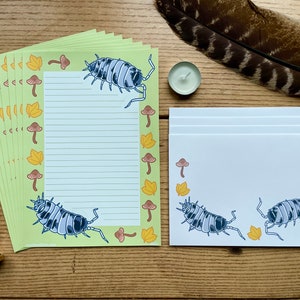 Papelería Isopod, tamaño A5, diseño de galleta crujiente Isopod, adorable papel kawaii con temática de insectos del bosque.
