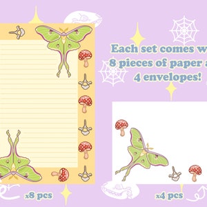 Juego de cartas A5 de Oddities Stationery - Polilla Lunar con hongos - Papel con temática de brujas, curiosidades góticas y espeluznantes de estilo cottagecore para amigos por correspondencia