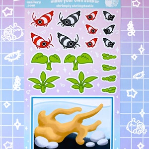 Cute Crystal Shrimp MAKE YOUR OWN Diorama Stickers Sticker Sheet, Aquarium Shrimp Plants, Shrimp Tank Stickers for Journal Notebook Planner