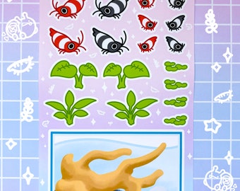 Crystal Shrimp Diorama Sticker Sheet: Aquarium Plant Stickers