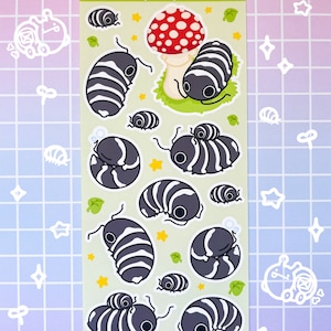 Cute Zebra Striped Isopod Bug Forest Stickers Sticker Sheet, Isopod Roly Poly Pill Bug Stickers Sheet, Stickers for Journal Notebook Planner