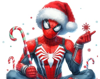 Christmas Superhero Clipart PNG Set 5 Images | Spider Bundle | Christmas Sublimation Png | Kids Christmas Shirt Design | Instant Download