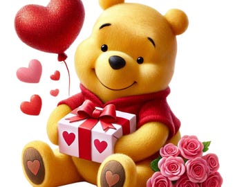Valentines day. Winnie the Pooh birthday. Valentines day. High resolution image. Instant digital download. Png format.