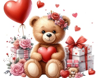 Love PNG Bundle, 10 Cute Teddy Bear Designs, Valentine, Anniversary, Friendship, Mother’s Day, Shirt & Sublimation PNG, Instant Download.