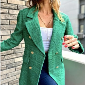 Cream Tweed Blazer Women, White Long Tweed Jacket 36,tweed Cream Tweed Blazer Women, White Long Tweed Jacket 36,tweed