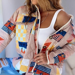 Gesteppte ethnische Jacke Frauen, Gesteppte Patchworkjacke, Kantha-Jacke, Boho-Jacke, Steppmantel, Frühlingsjacke, Kimono-Jacke, Geschenke für Sie Bild 1