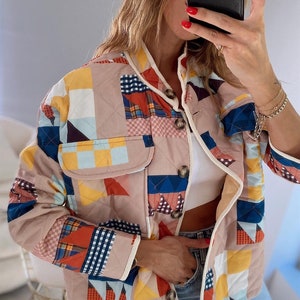 Gesteppte ethnische Jacke Frauen, Gesteppte Patchworkjacke, Kantha-Jacke, Boho-Jacke, Steppmantel, Frühlingsjacke, Kimono-Jacke, Geschenke für Sie Bild 2