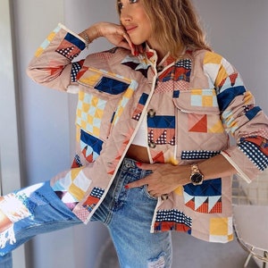 Gesteppte ethnische Jacke Frauen, Gesteppte Patchworkjacke, Kantha-Jacke, Boho-Jacke, Steppmantel, Frühlingsjacke, Kimono-Jacke, Geschenke für Sie Bild 6