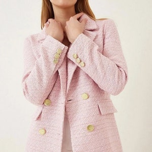 Rosa Tweed Jacke Frauen, Boucle Jacke, Langer Tweed Blazer, Boucle Langer Mantel, Oversized Blazer, Bild 9