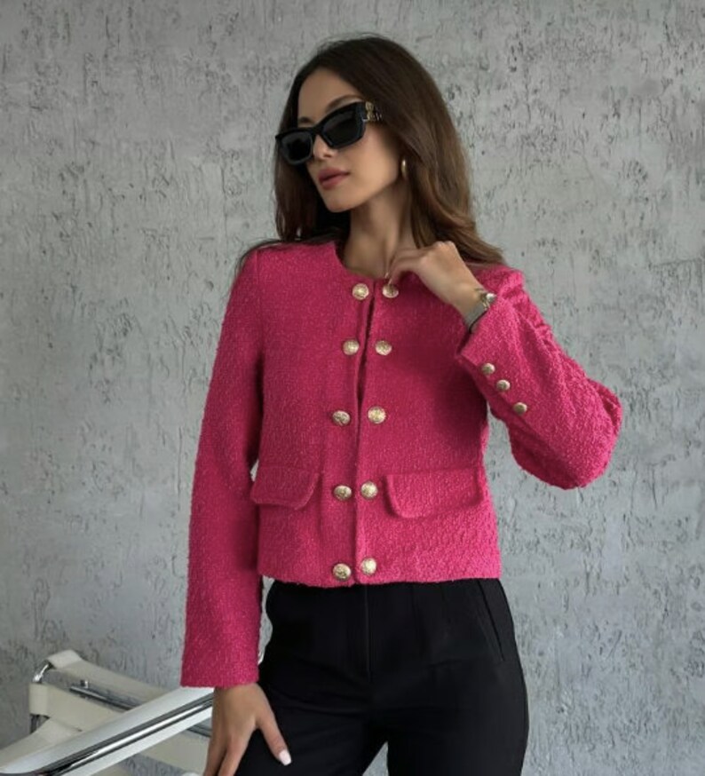 Pink Tweed Jacket Women, Tweed Blazer Women, Boucle Jacket ,wool Blazer ...