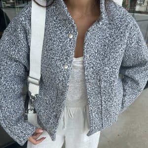 Gray Viral Bomber Jacket Women, Fall Coat, Wool Oversized Jacket, Boucle Jacket Coat, Oversized Bomber Jacket, Autumn Jacket Women
