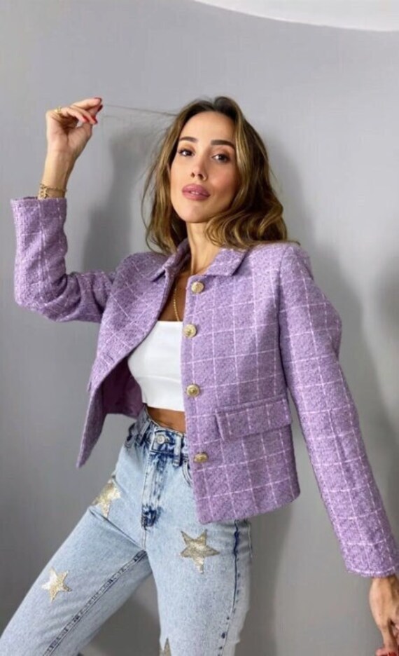 Purple Tweed Jacket Women, Tweed Blazer Women, Tweed Short Coat Jacket,  Wool Blazer, Cropped Tweed Blazer, Elegant Blazer, Gifts for Her - Etsy