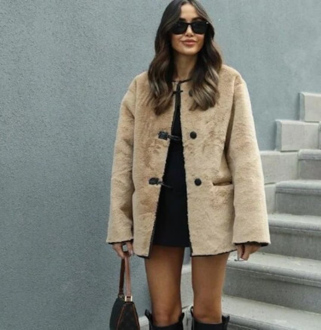 Camel Teddy Fur Coat Women, Cream Jacket Coat, Faux Fur Coat, Fluffy