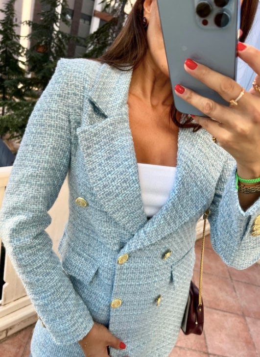 BLUELEA ブルレア Double button tweed jacket TOP Designer Jacket Women's Classic Slim Double Breasted