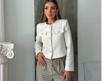 Seamless cropped cardigan, White - Sisley