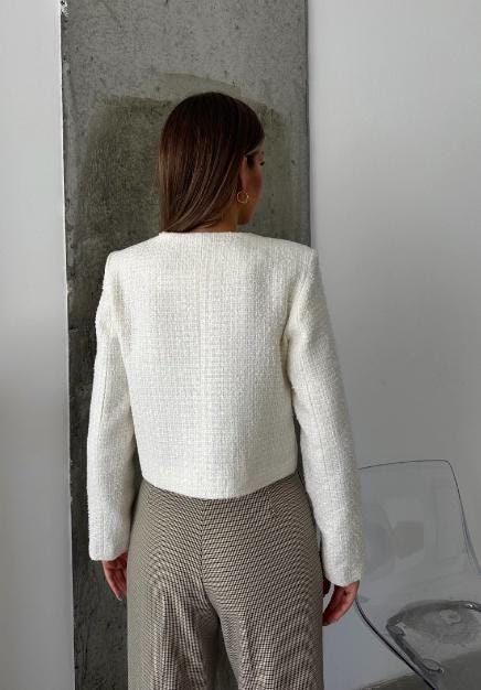 Buy White Tweed Jacket Women, Cream Tweed Blazer Women, Beige