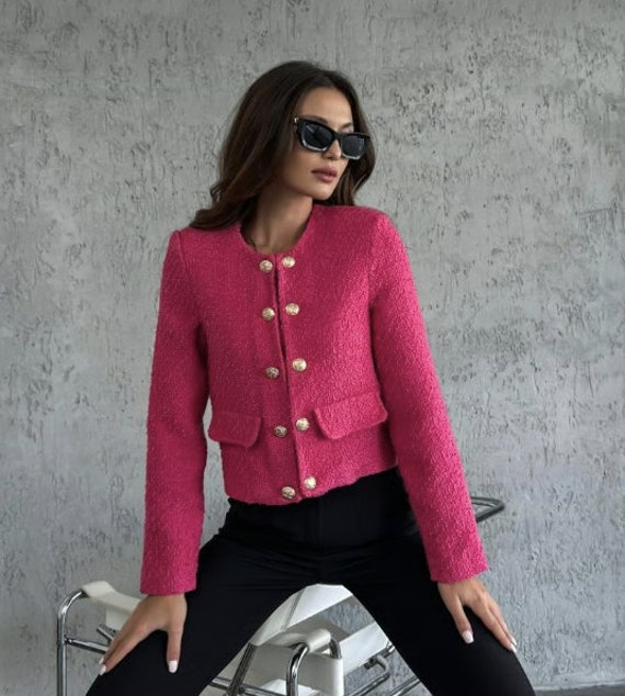 Pink tweed hotsell jacket womens