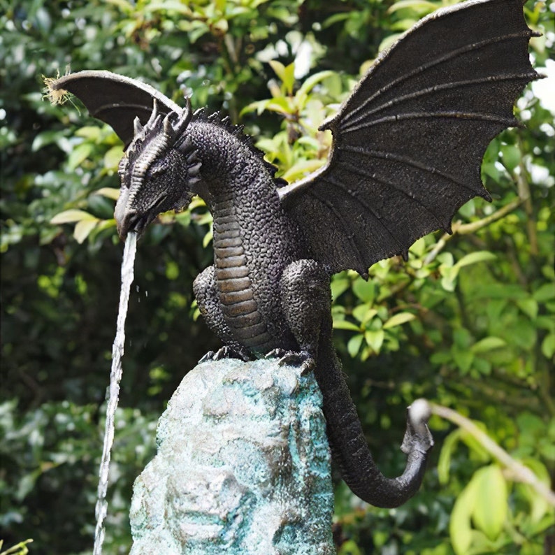 Gothic Garden Statue Solid Bronze Water Feature Garden Etsy