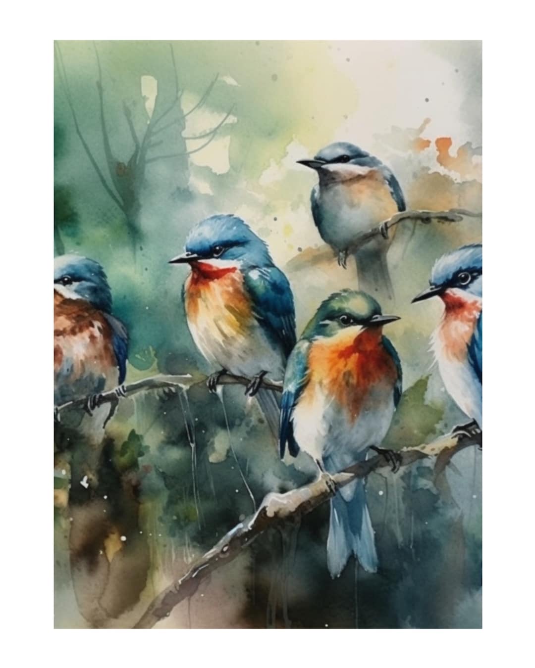 Singvögel-Aquarell-Malerei Digital Art - Etsy.de