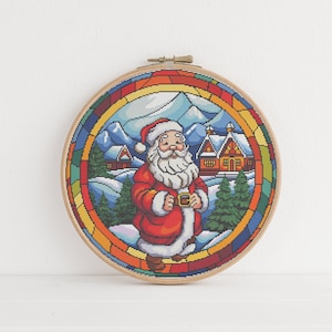 Stained Glass Christmas Cross Stitch Pattern, Father Christmas Needlepoint, Santa Chart, Pattern Keeper Compatible PDF